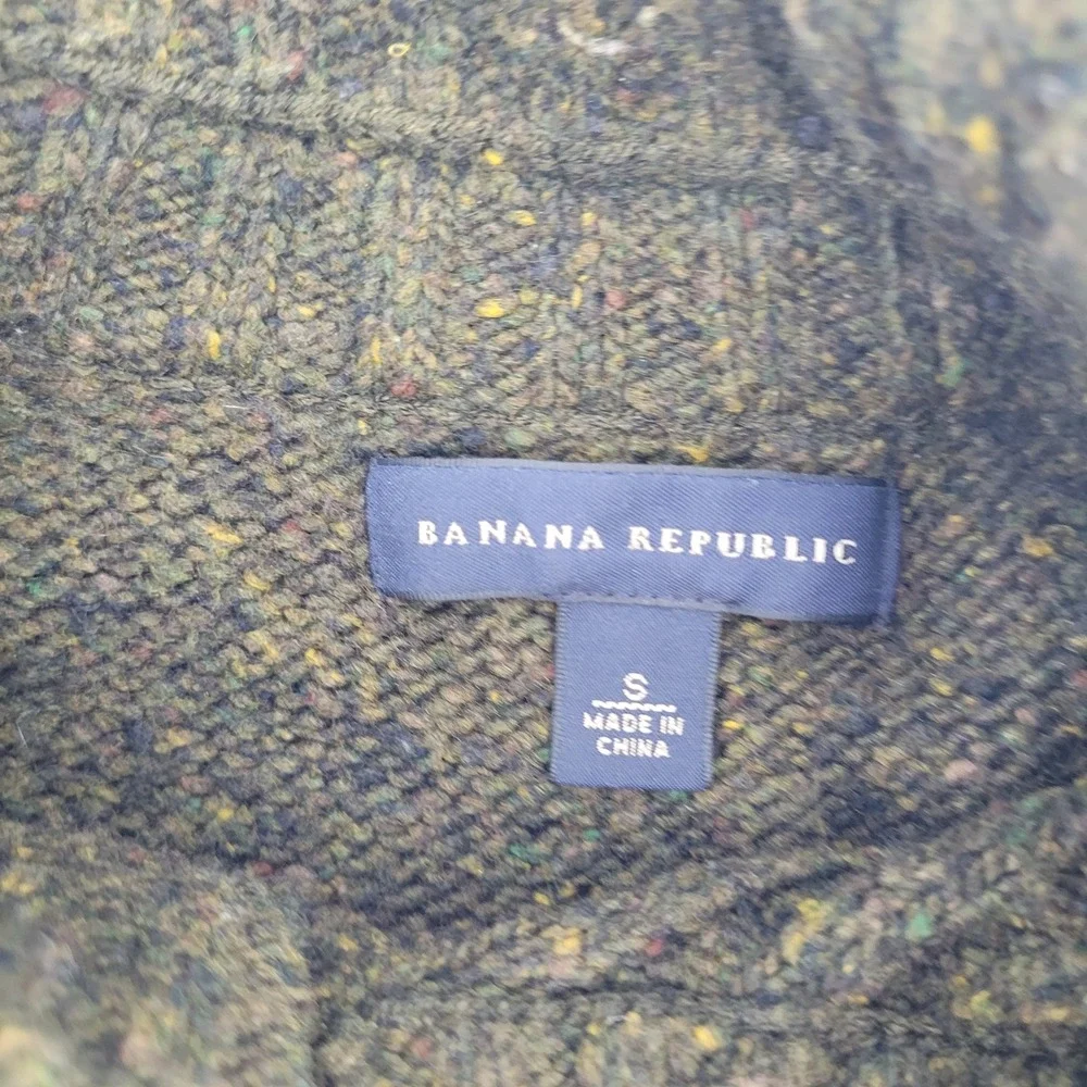 Banana Republic Mens Small Lambswool Speckled Knit Button Mock Neck‎ Sweater